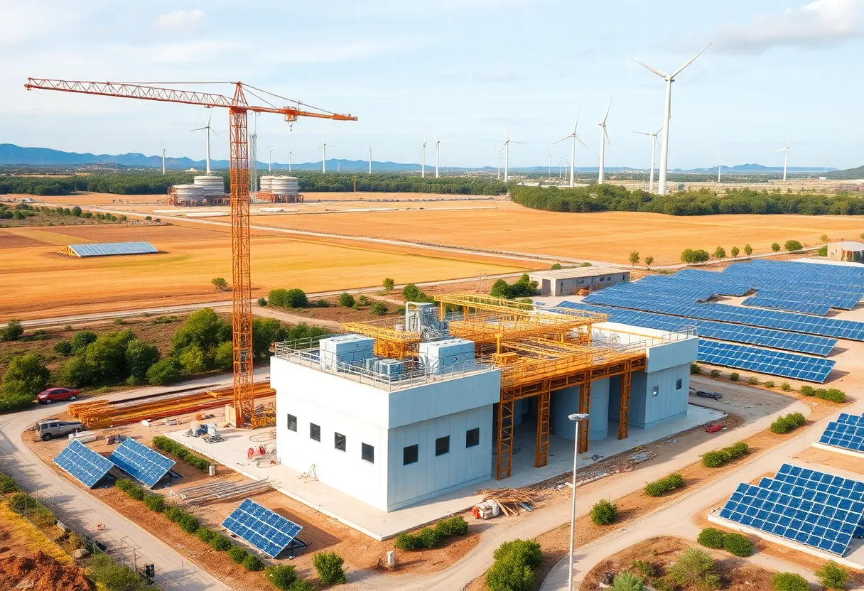 Construction site of a gas power plant with sustainability features