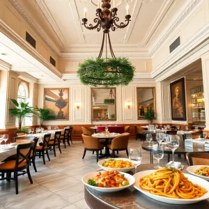 Interior of Brutto Americano restaurant in New Orleans featuring elegant decor and delicious Italian dishes.