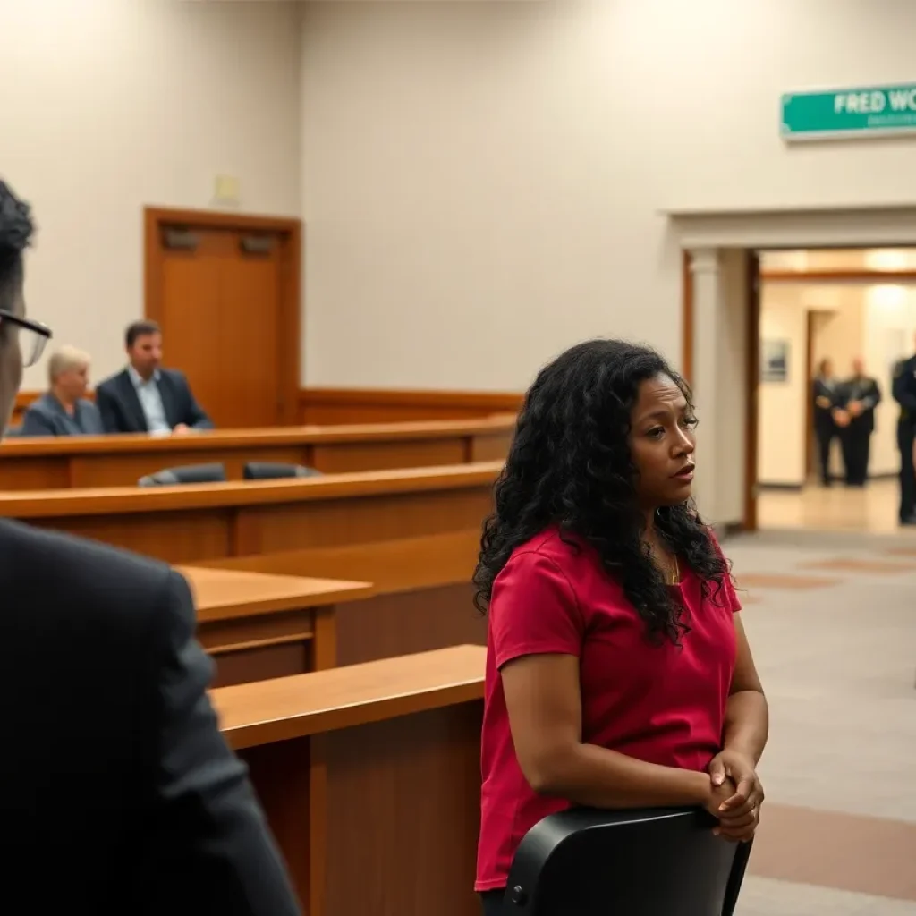 Court scene in New Orleans with police presence