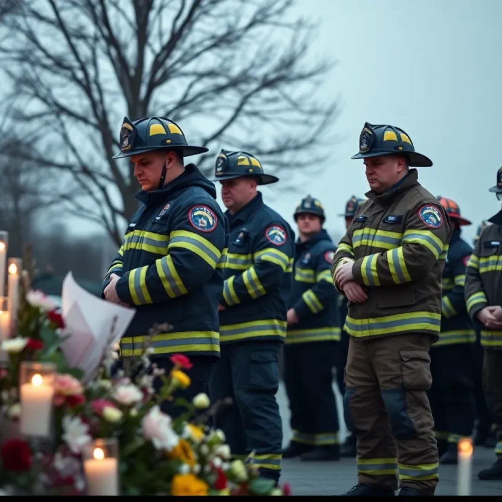 Firefighters standing together in tribute