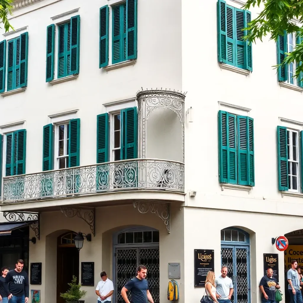 Historic building in French Quarter with beautiful facade