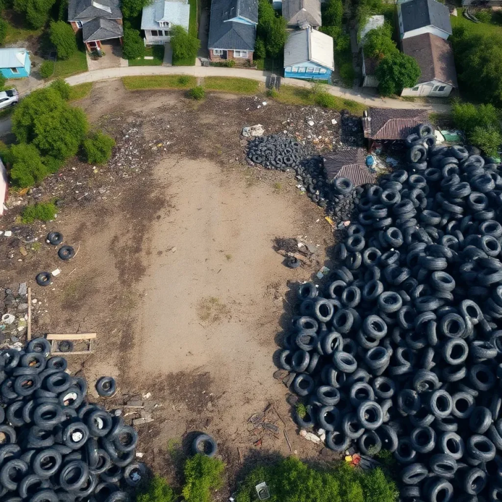 Piles of illegally dumped tires in New Orleans