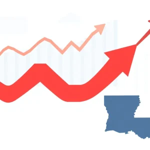 Illustration of Louisiana with positive economic indicators