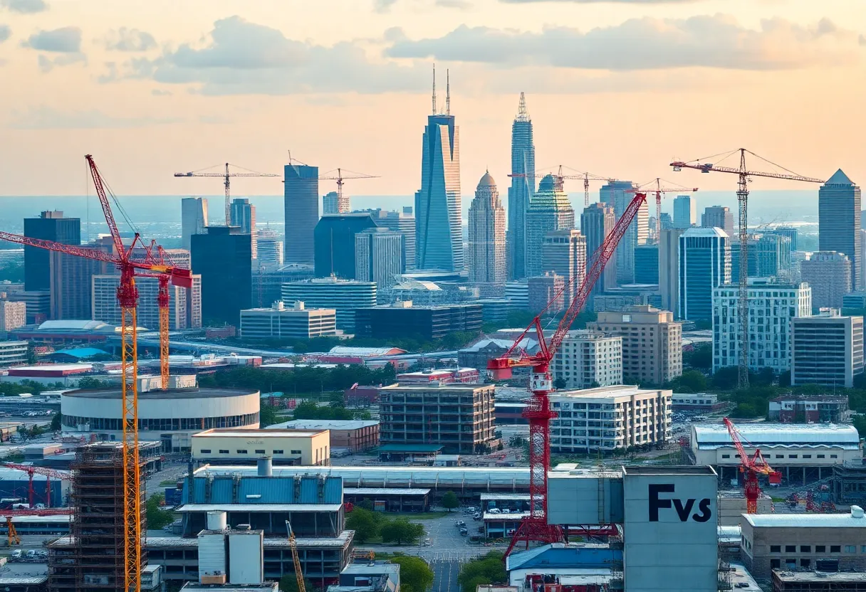 Skyline of Louisiana city with construction and industry