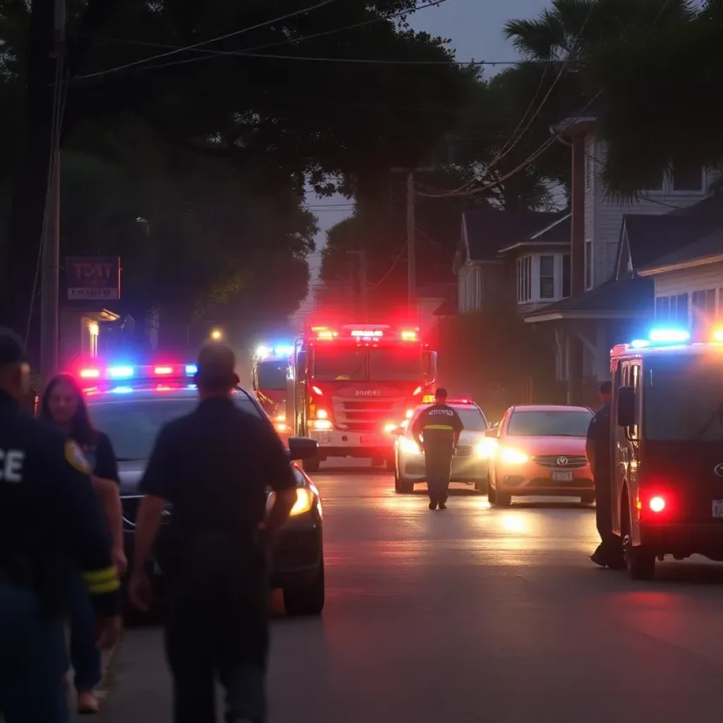 Police lights in a New Orleans neighborhood after a dramatic shootout.