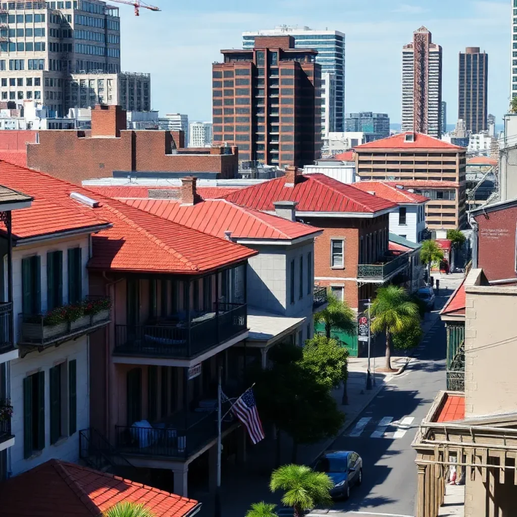 Cityscape of New Orleans highlight its cultural vibrance and ongoing financial crisis.
