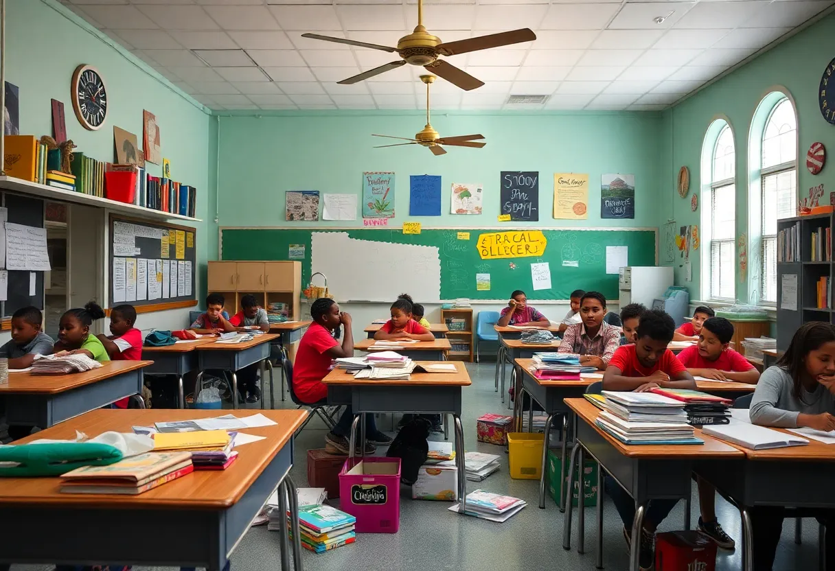 Students in a New Orleans classroom facing educational challenges.