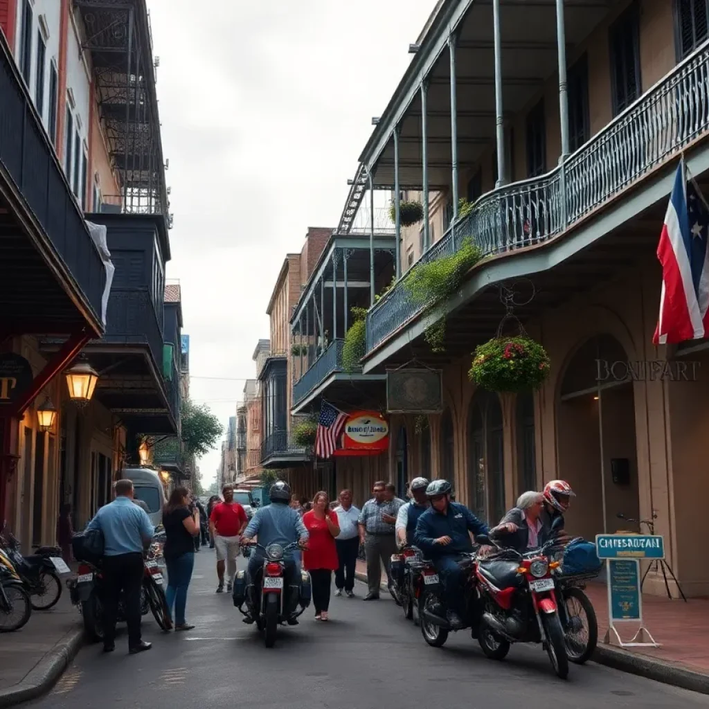 Vibrant street in New Orleans showcasing greenery and elements of city life.