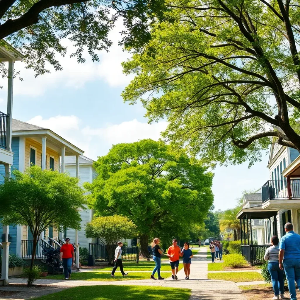 Families enjoying a community with affordable housing in New Orleans