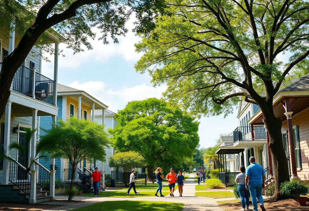 Families enjoying a community with affordable housing in New Orleans