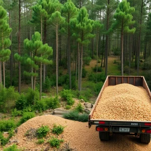 Forestry landscape in Louisiana with wood pellets for bioenergy