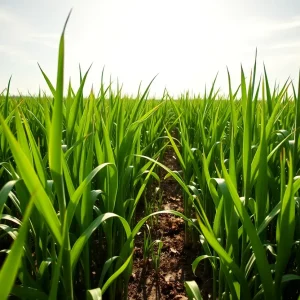 Vibrant green sugar cane field in Louisiana