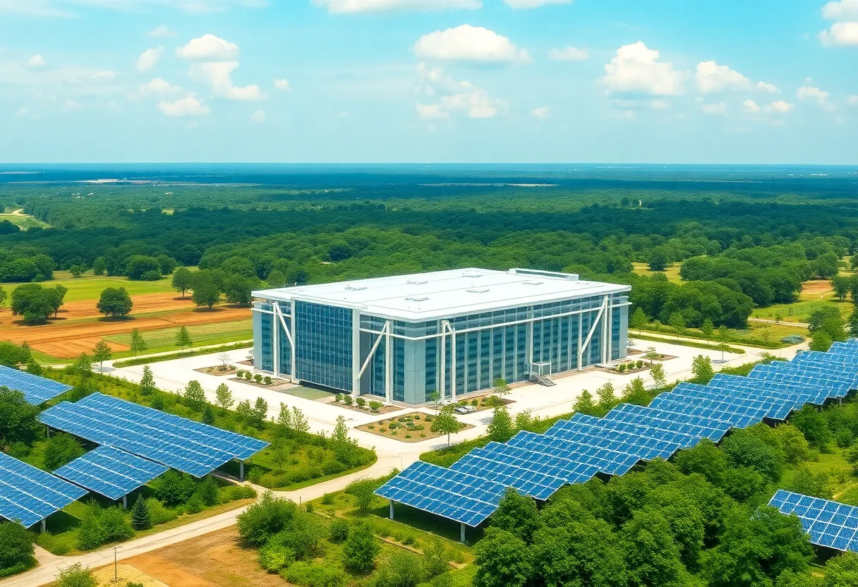 Futuristic data center with solar panels in Louisiana.