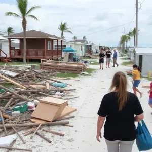 Community members engaging in hurricane recovery efforts in Treasure Island, Florida.