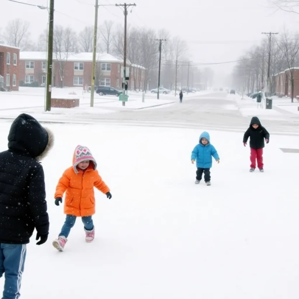 Children enjoying snow in Southeast Louisiana during school closures