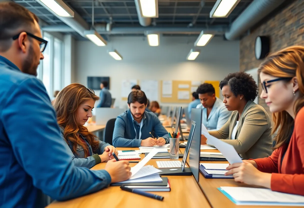 Job seekers using resources at the American Job Center in Louisiana