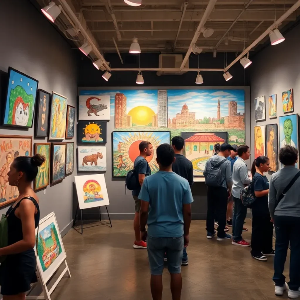 Diverse artwork displayed in an art gallery in New Orleans.