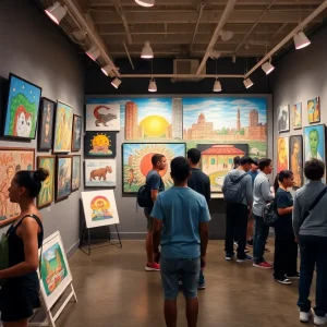 Diverse artwork displayed in an art gallery in New Orleans.