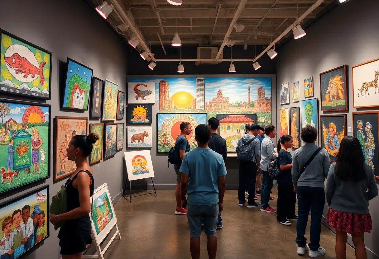 Diverse artwork displayed in an art gallery in New Orleans.