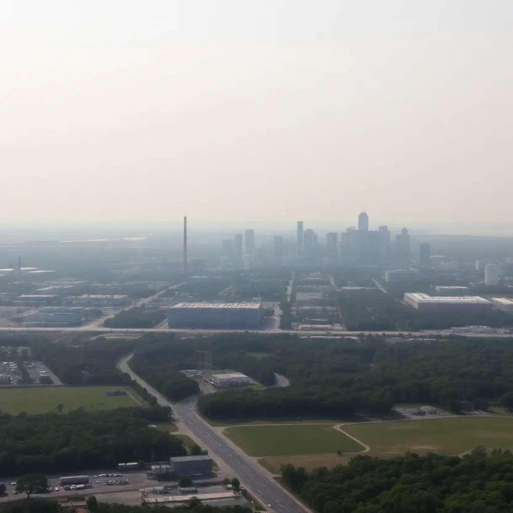 Hazy skyline of Baton Rouge depicting air pollution