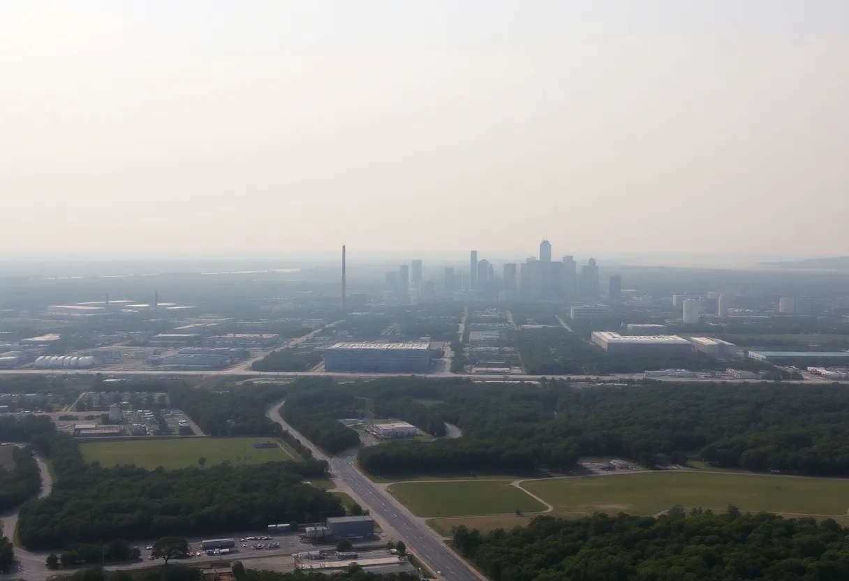 Hazy skyline of Baton Rouge depicting air pollution