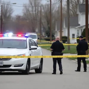 Police officers collecting evidence at a shooting scene in Cape Girardeau