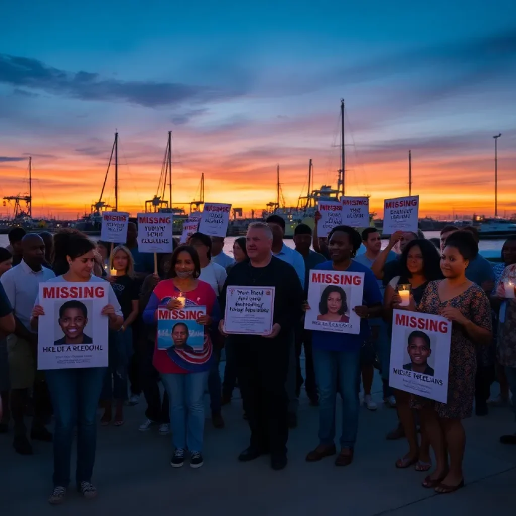 People gather in support for a missing person in New Orleans with candles and signs