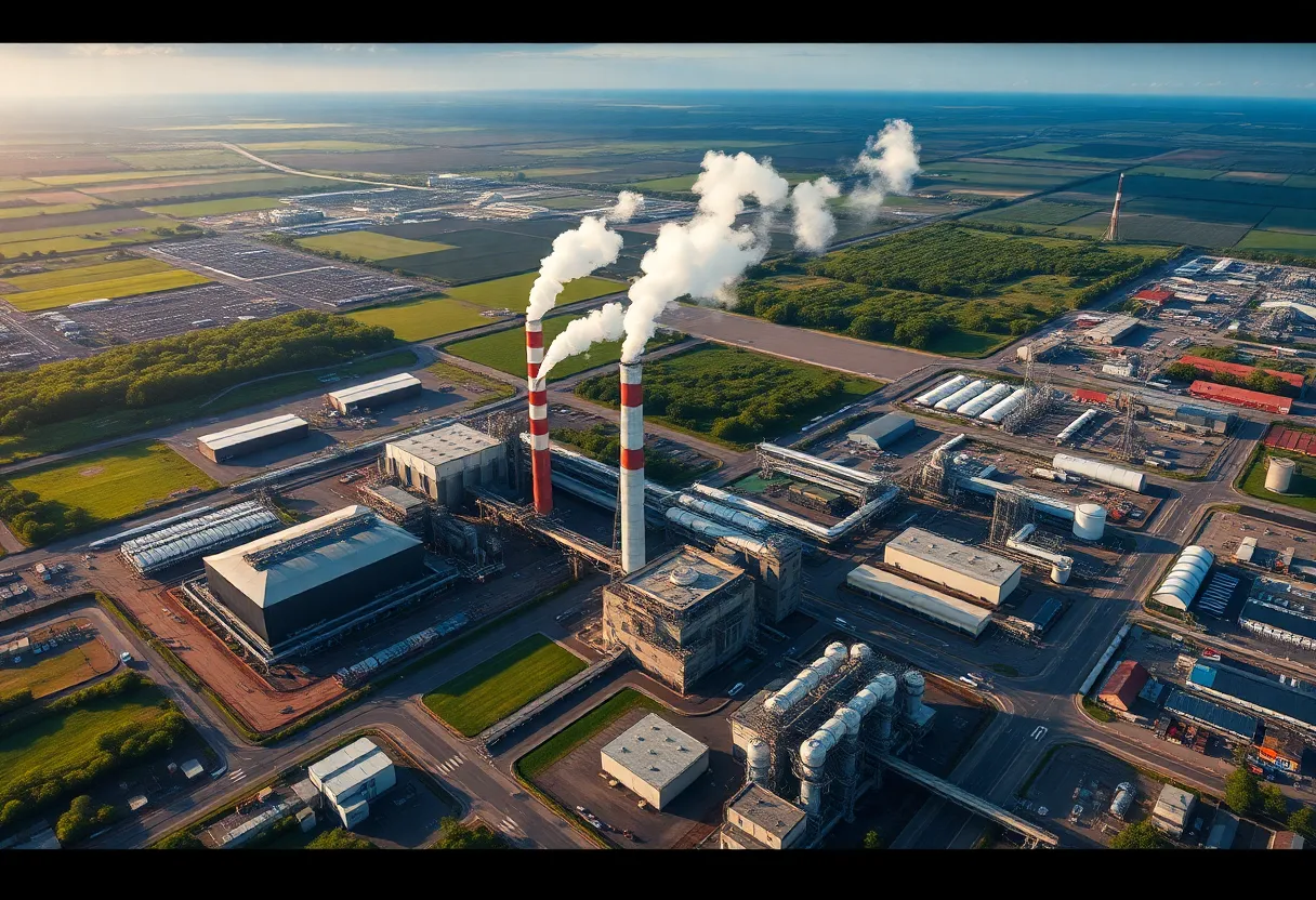 Aerial view of Denka Performance Elastomer chemical plant in Louisiana