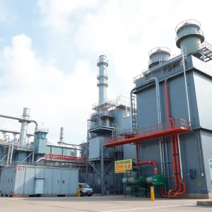 Denka Performance Elastomer Plant with visible pollution control equipment