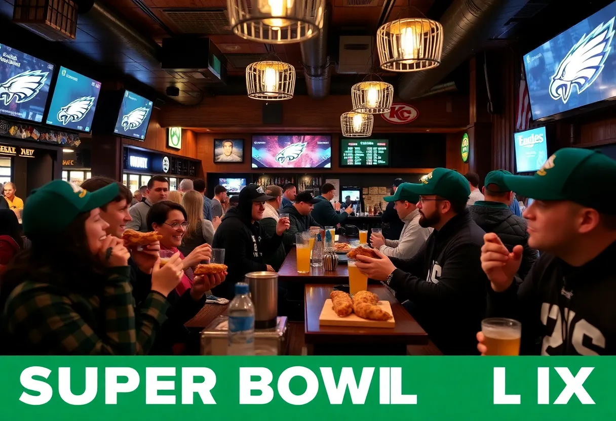 Fans at The Schooner Saloon enjoying Philadelphia cheesesteaks