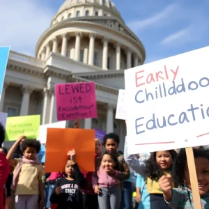 Advocates rallying for early childhood education funding at the Louisiana State Capitol