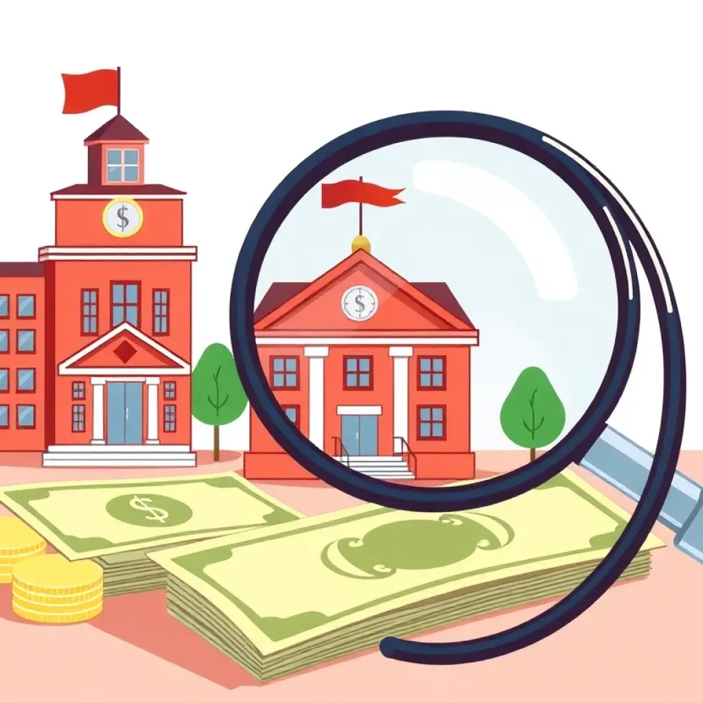Illustration representing financial scrutiny in education