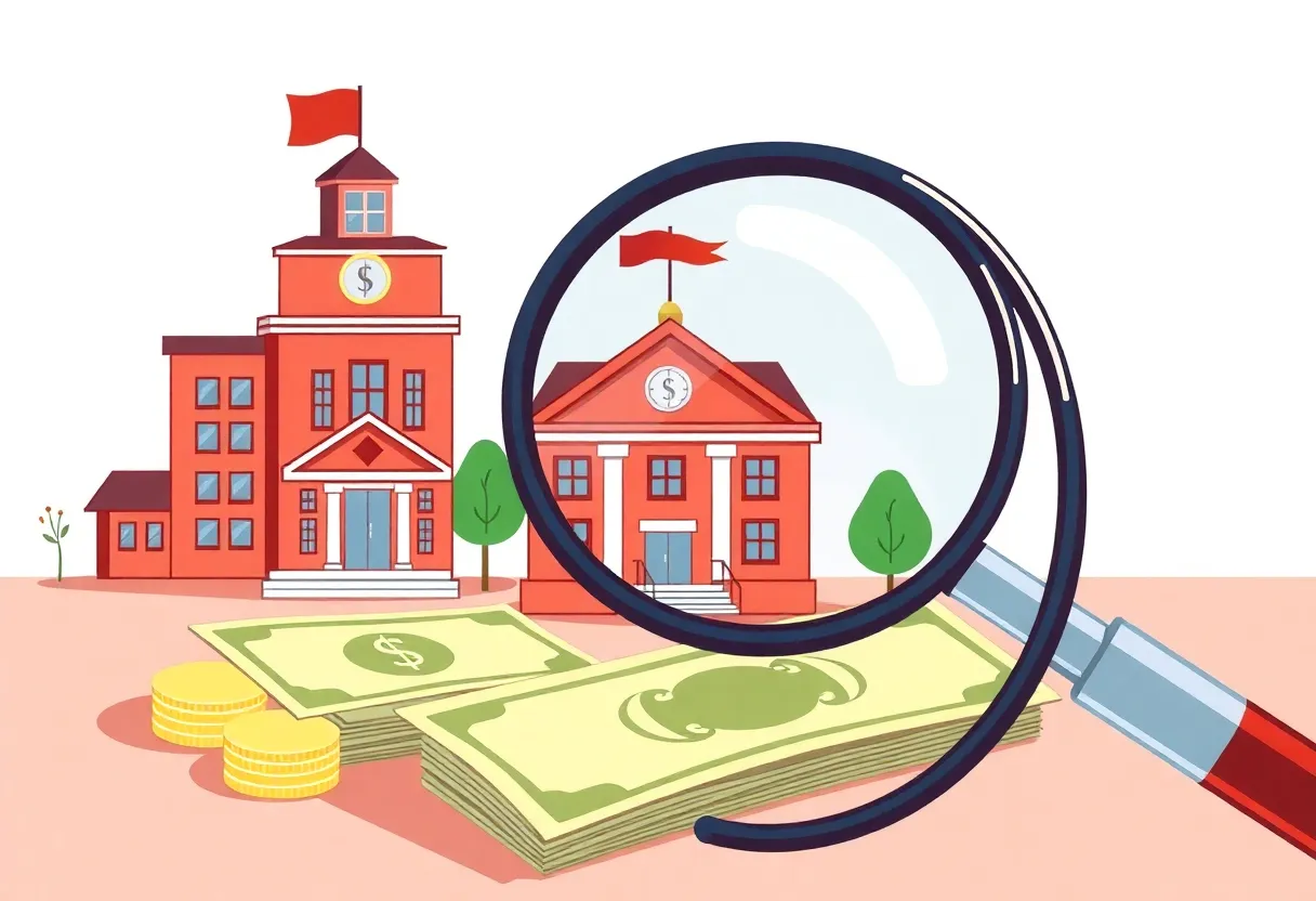 Illustration representing financial scrutiny in education