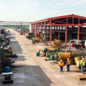 Industrial scene in Galliano, Louisiana showing oil and gas facilities.