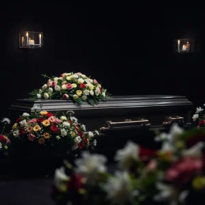 A somber funeral scene highlighting the investigation at a funeral home.
