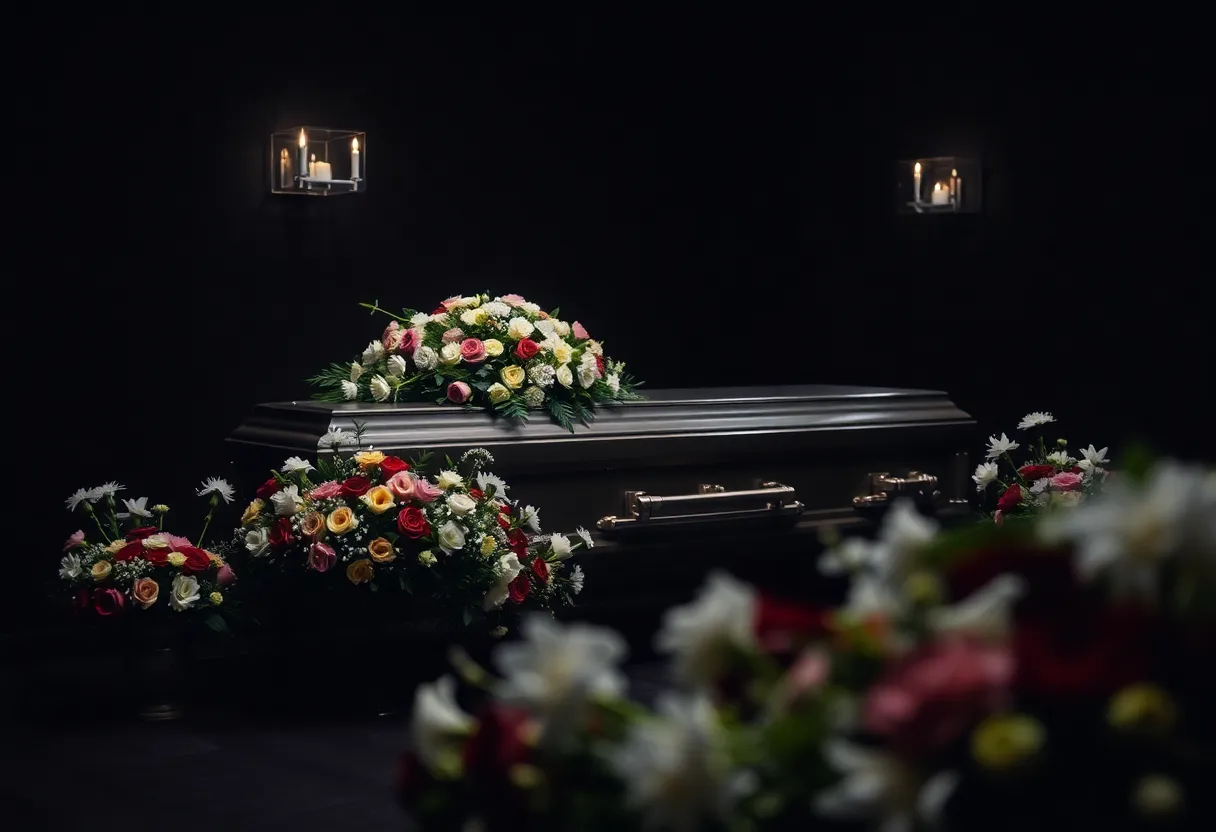 A somber funeral scene highlighting the investigation at a funeral home.