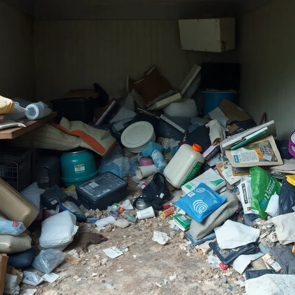 Cluttered and unsanitary home in New Orleans afflicted by extreme hoarding and neglect.