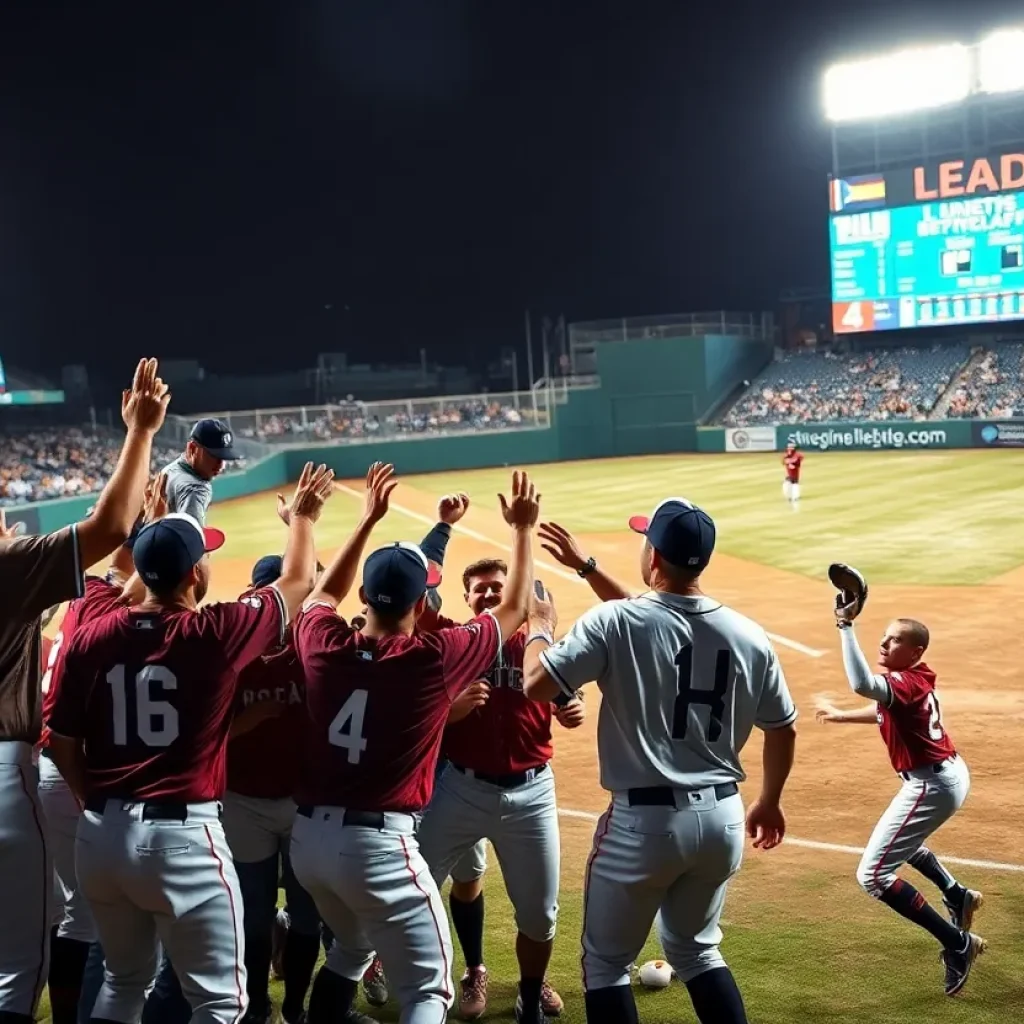 Islanders baseball team celebrating their victory