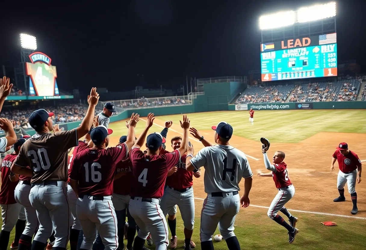 Islanders baseball team celebrating their victory