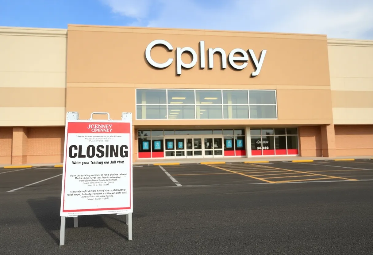 Exterior view of a JCPenney store with a closing sign