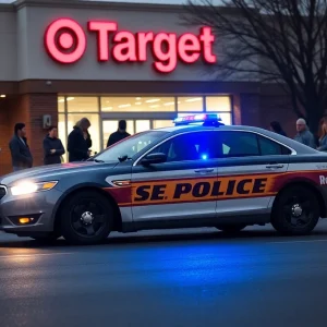 Police car at Target store with onlookers