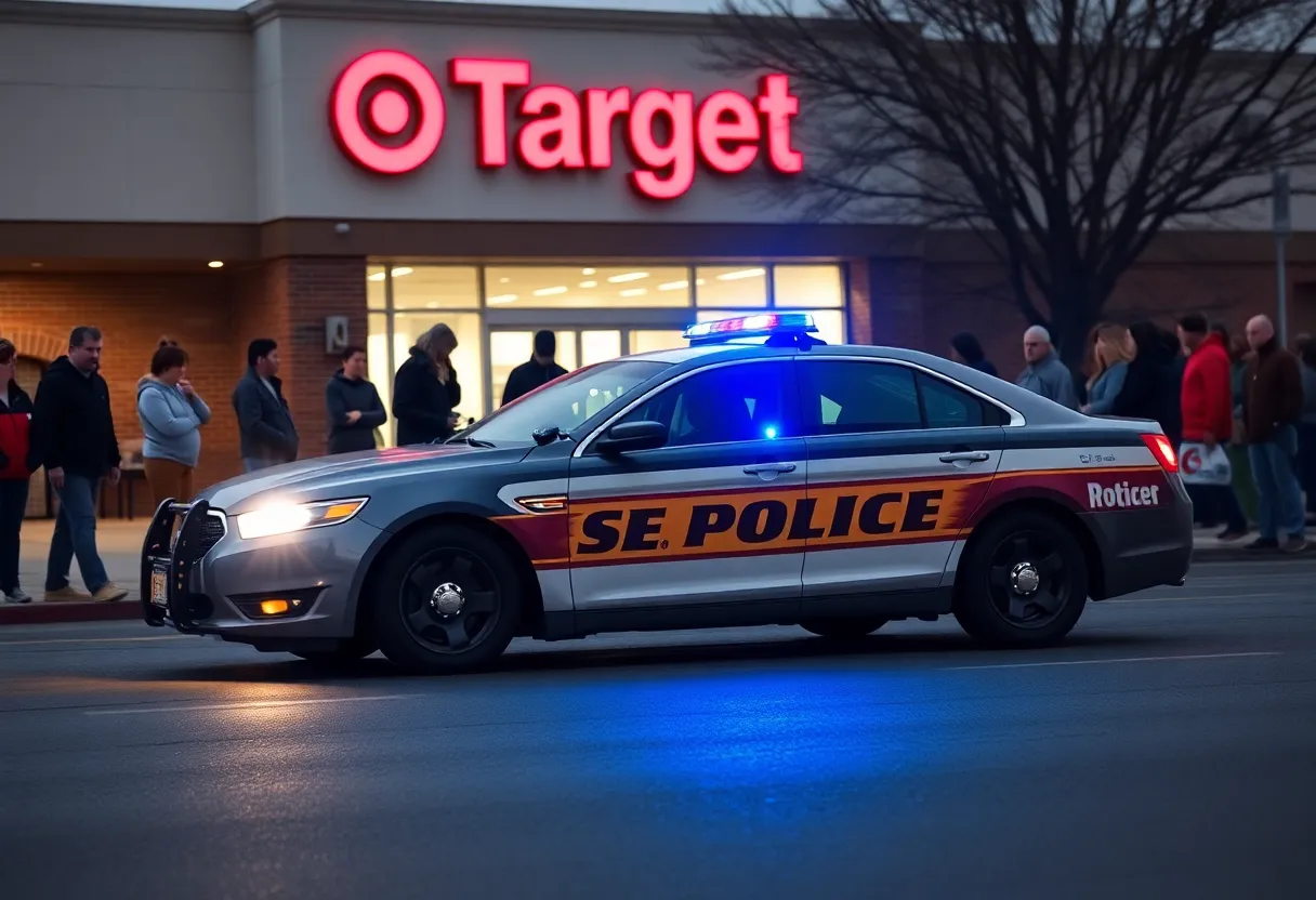 Police car at Target store with onlookers
