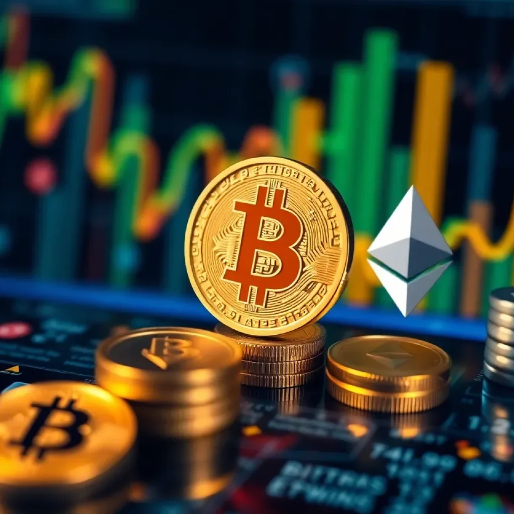 Abstract art depicting cryptocurrency trends and exchange markets.