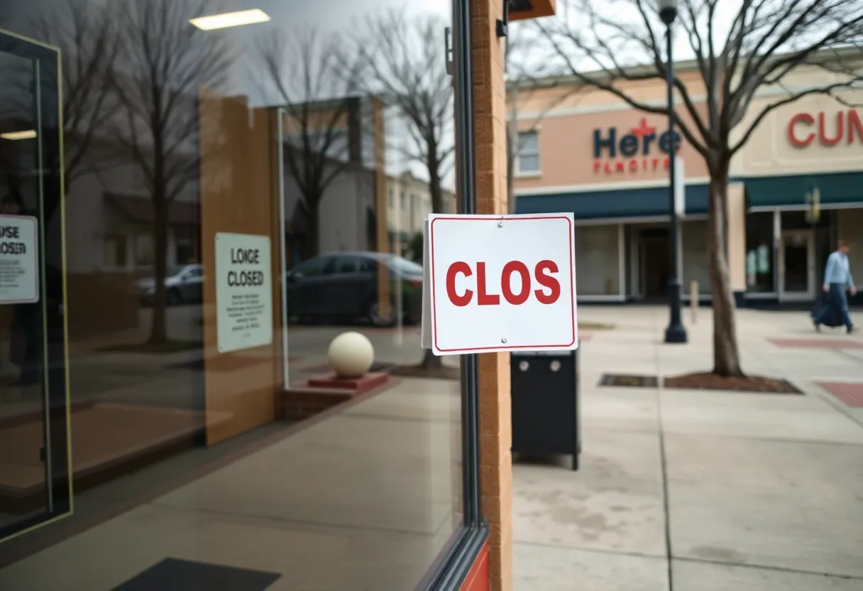 Closed storefronts in Lafayette portraying business closures