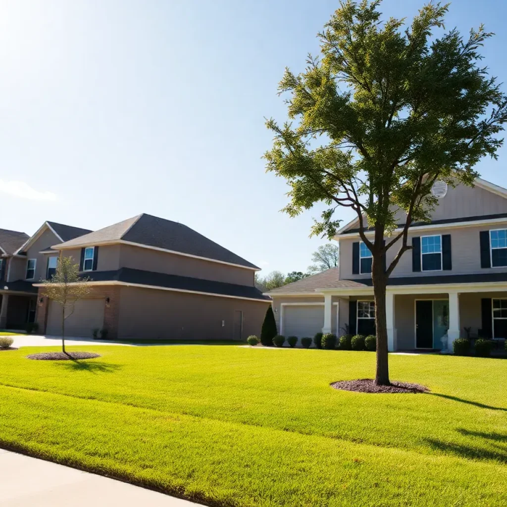 Suburban neighborhood in Lafayette Parish, Louisiana with homes
