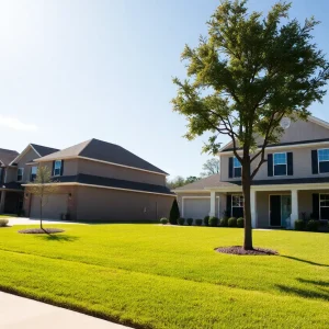Suburban neighborhood in Lafayette Parish, Louisiana with homes