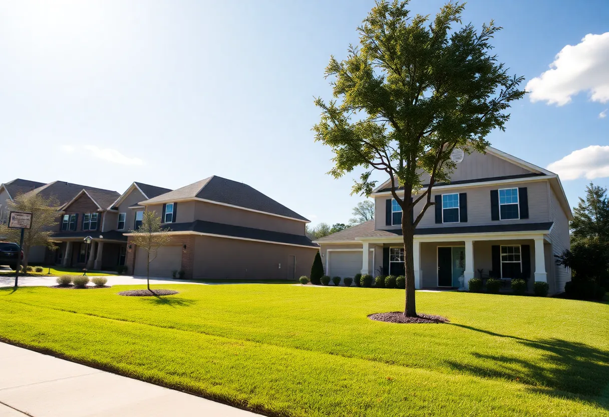 Suburban neighborhood in Lafayette Parish, Louisiana with homes