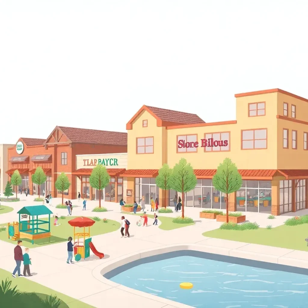 Concept art of Lafitte Market lifestyle center near Bayou St. John.