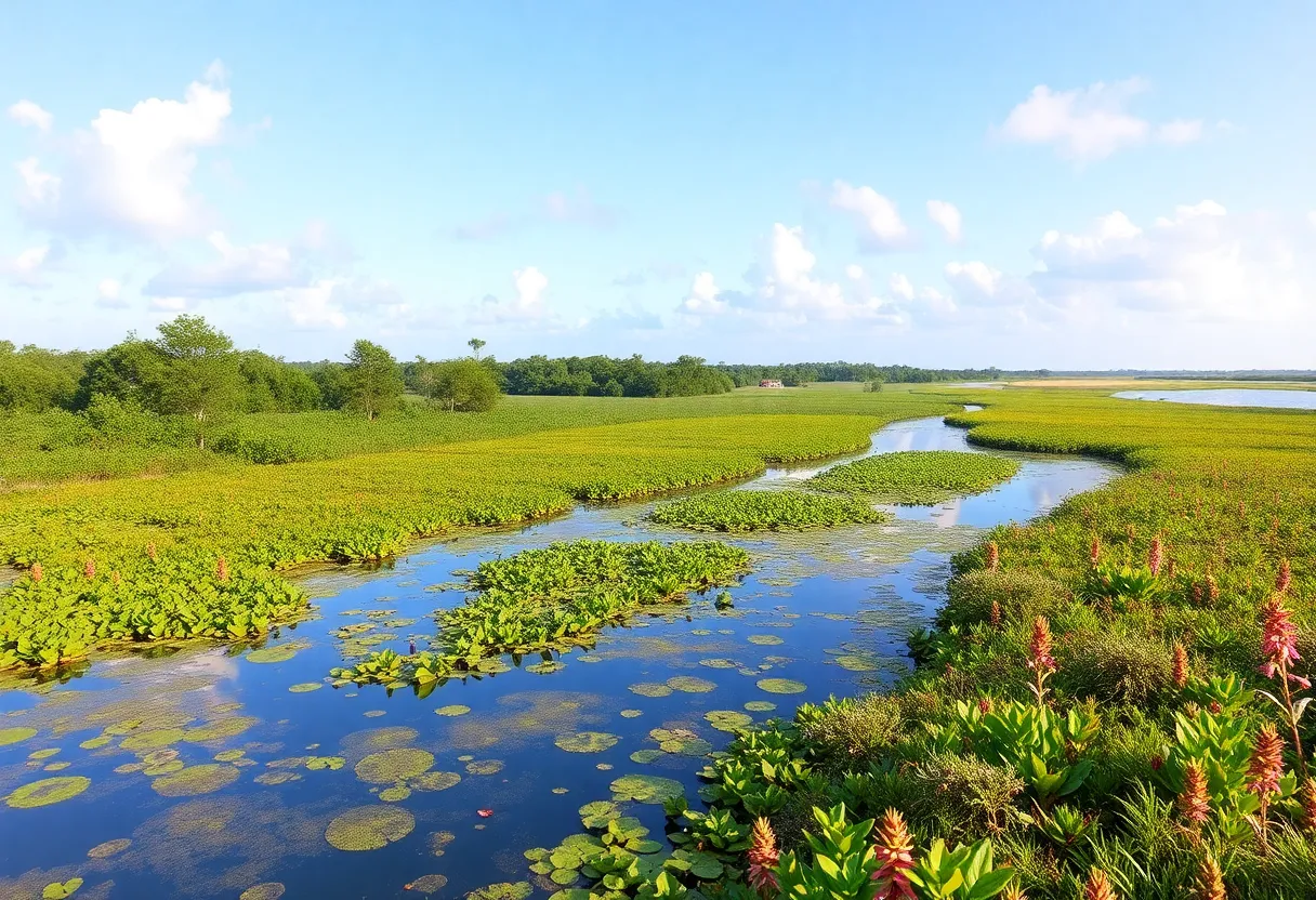 Community members engaging in coastal restoration efforts in Louisiana.