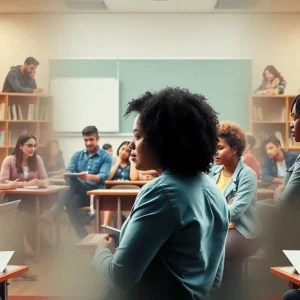 Students in a classroom discussing race and gender topics